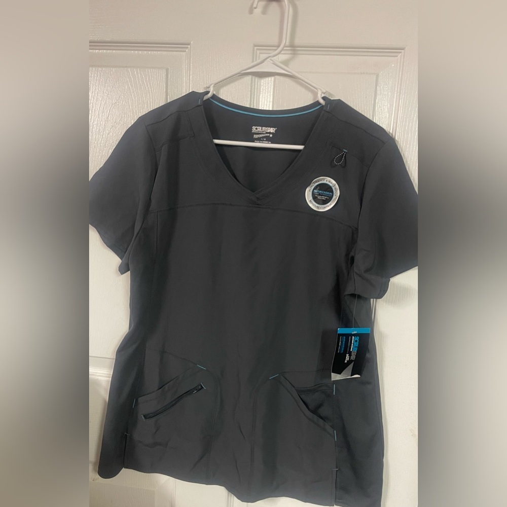 NWT Scrubstar Performance Scrub Top Womens Large Pewter Gray V-Neck Stretch - Picture 6 of 10